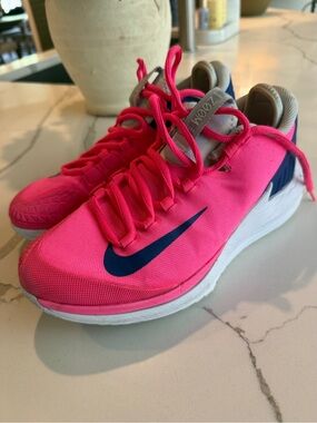 Nike Women’s Athletic Shoes Bright Pink with Navy Swoosh